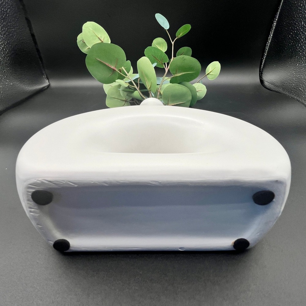 Abstract Modern Matte White Ceramic Donut Vase Faux Eucalyptus Greenery 8 x 6.5" - Picture 9 of 11